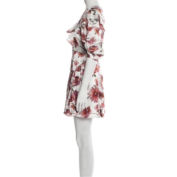 The Kooples Dress Silk Floral Print Wrap Mini Pink White Puff Sleeves Boho NWT - Picture 6 of 14